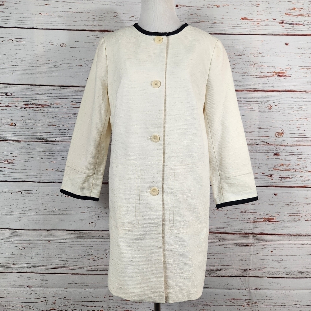 TALBOTS Twill Knit Jacket Ivory and Black Size 10 New With Tags - Picture 2 of 8